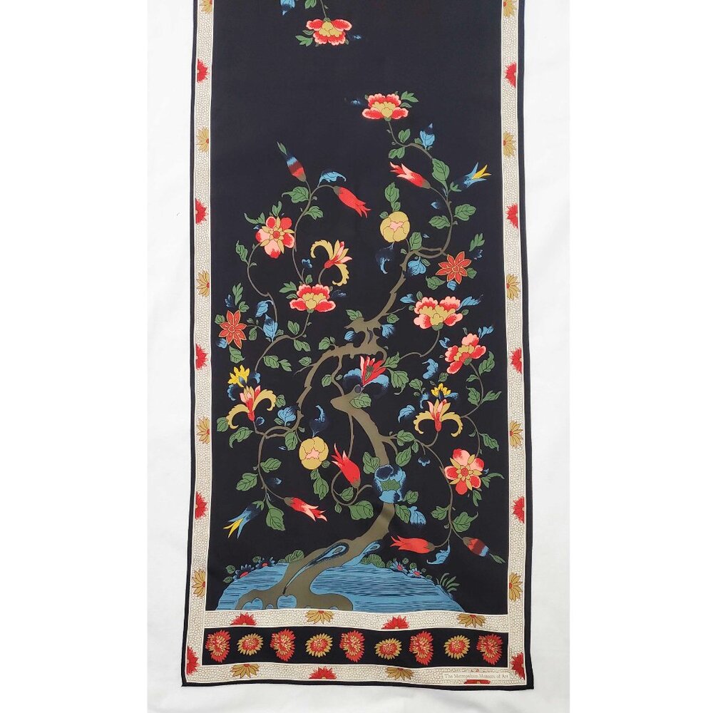 VTG Metropolitan Museum of Art Qing Dynasty Tree 100% Silk Oblong Scarf Floral - Picture 7 of 9